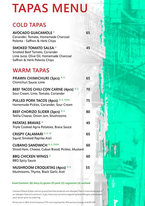 Menu of Havana Social Club - Caesars Palace, Bluewaters Island, Dubai