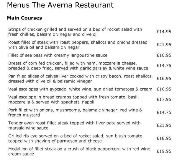Restaurant Averna menu