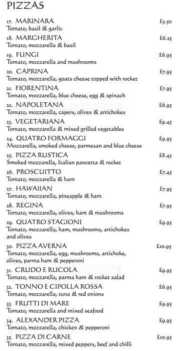 Restaurant Averna menu