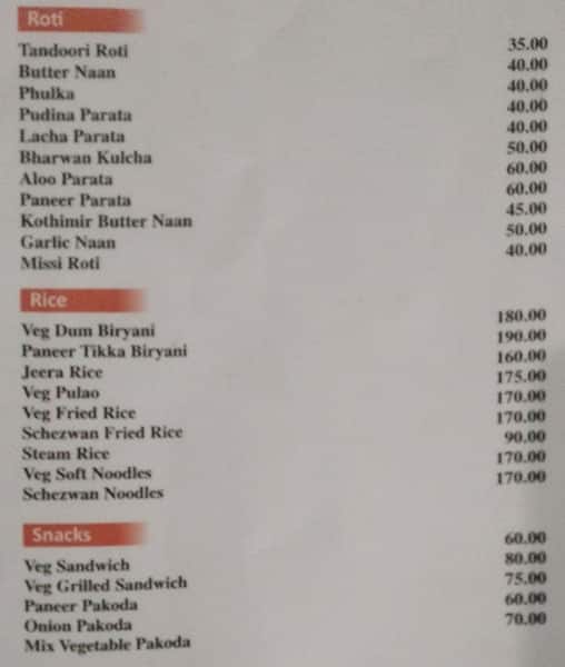 Hotel Mansingh menu