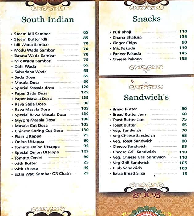 Hotel Brahma Garden menu