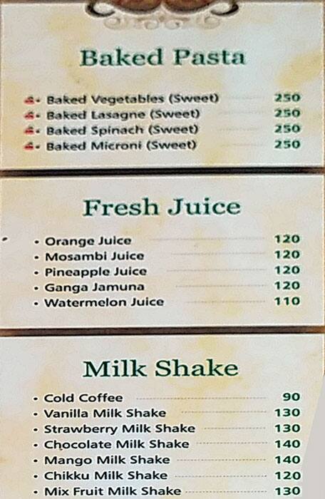 Hotel Brahma Garden menu