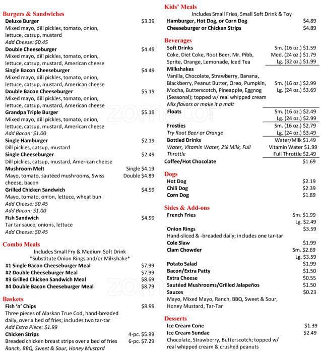 Menu at Mikie's restaurant, Everett