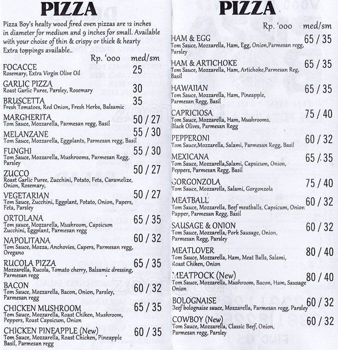 Pizza Boy Menu, Menu untuk Pizza Boy, Canggu, Bali Zomato Indonesia