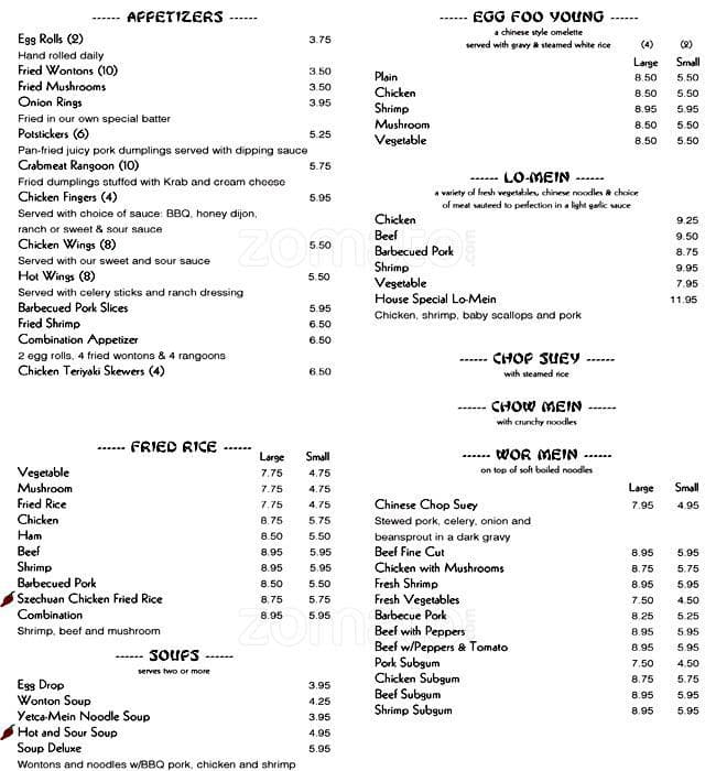 Carta del restaurante Chop Suey Hut, Woodstock