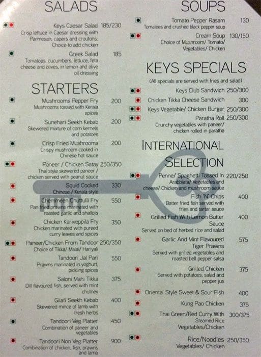 Keys Cafe Menu, Menu for Keys Cafe, Thevera, Kochi Zomato