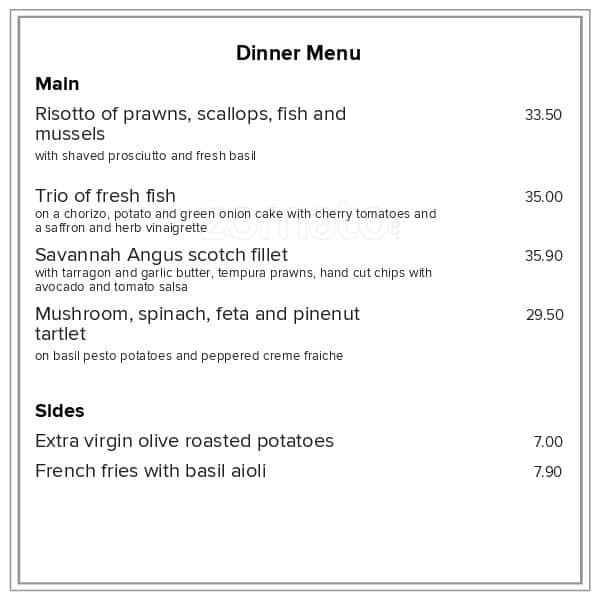 Menu at Roquette restaurant, Whakatane