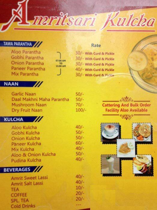 Menu at Amritsari Kulcha Hub, Ludhiana, Shop no