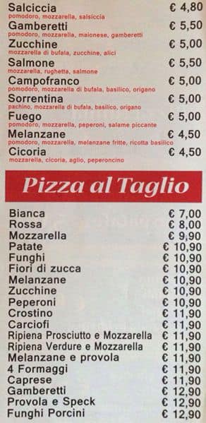 Menu di La Strega 
