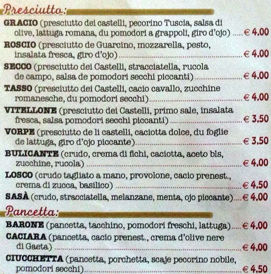 Menu di Dar Ciriola 