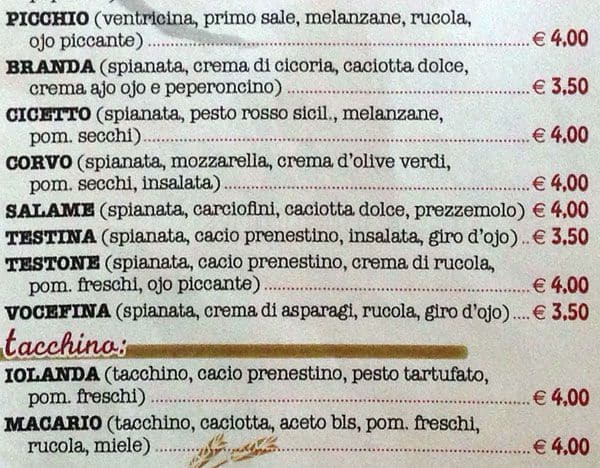 Menu di Dar Ciriola 