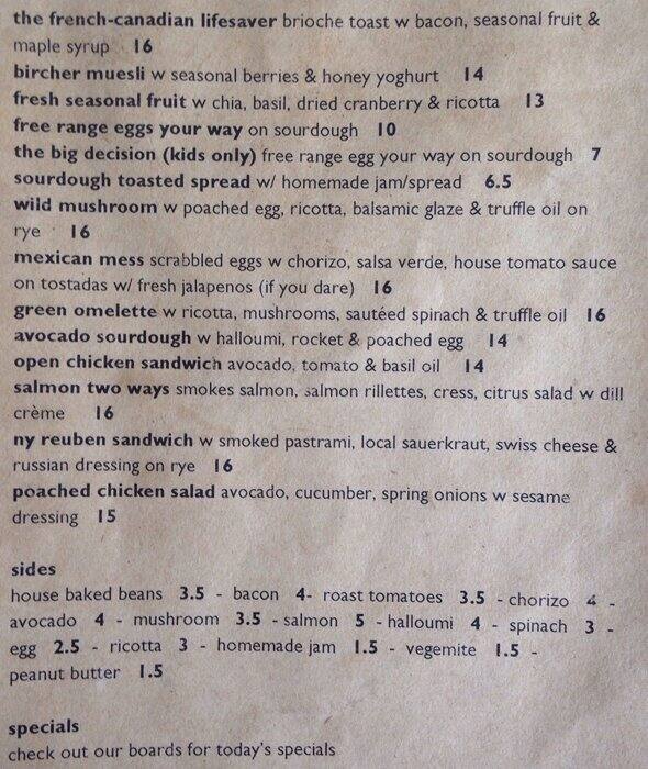 Lot 19 Cafe Menu, Menu for Lot 19 Cafe, Potts Point, Sydney