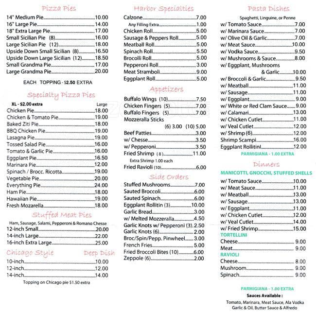 Harbor Pizzeria Menu, Menu for Harbor Pizzeria, Middle Village, New