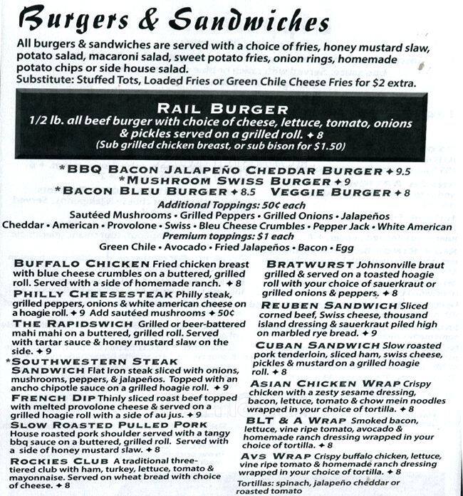 Menu at Copper Rail Bar & Grill, Brighton