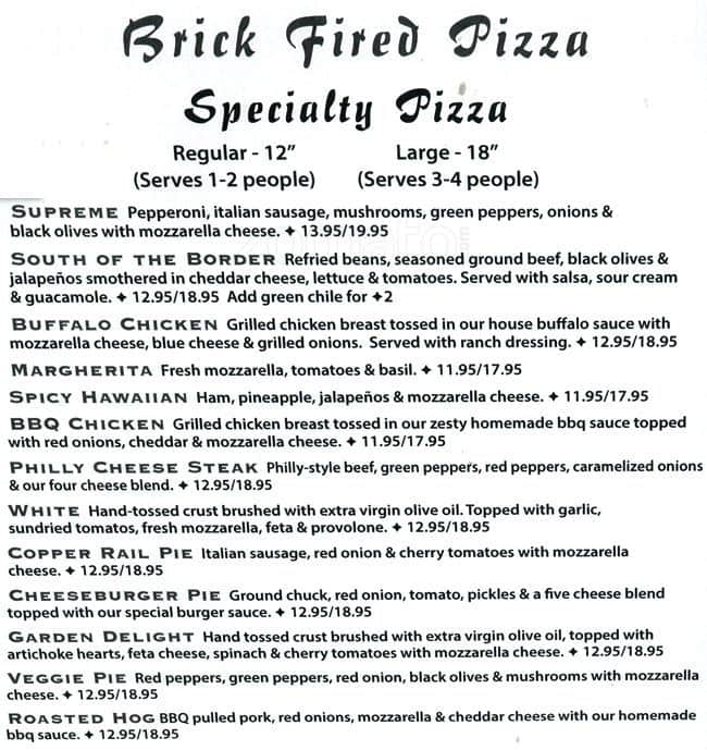 Menu at Copper Rail Bar & Grill, Brighton