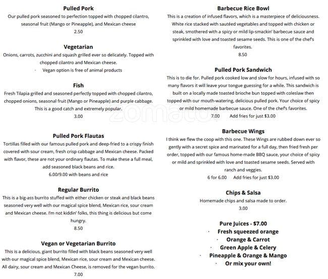 Menu at Spicy Spoon BBQ, Portland