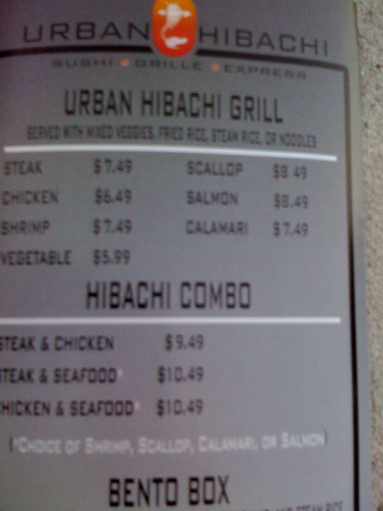 Menu at Urban Hibachi restaurant, Orlando, W Sand Lake Rd