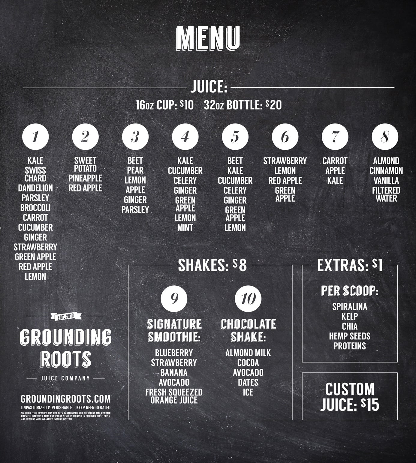 Grounding Roots Juice Company l Juice Bar Menu Urbanspoon/Zomato