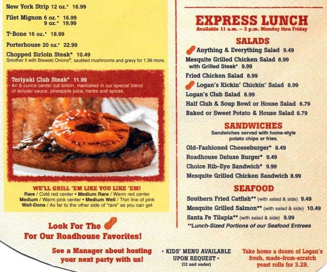 Menu At Logan's Roadhouse BBQ, Kannapolis, Wonder Drive Northeast