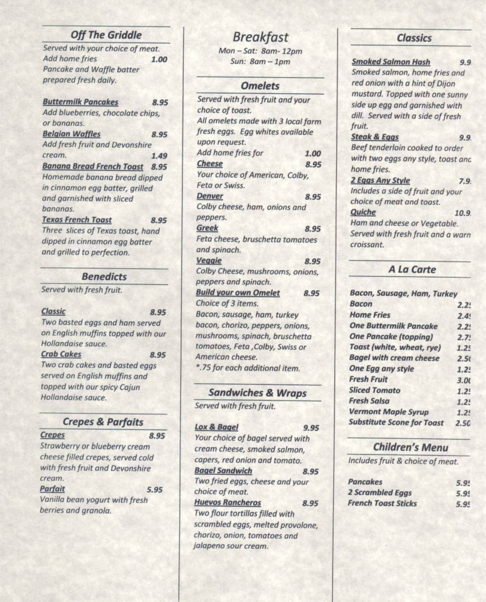 Menu at Upper Crust Cafe & Bakery, Venice