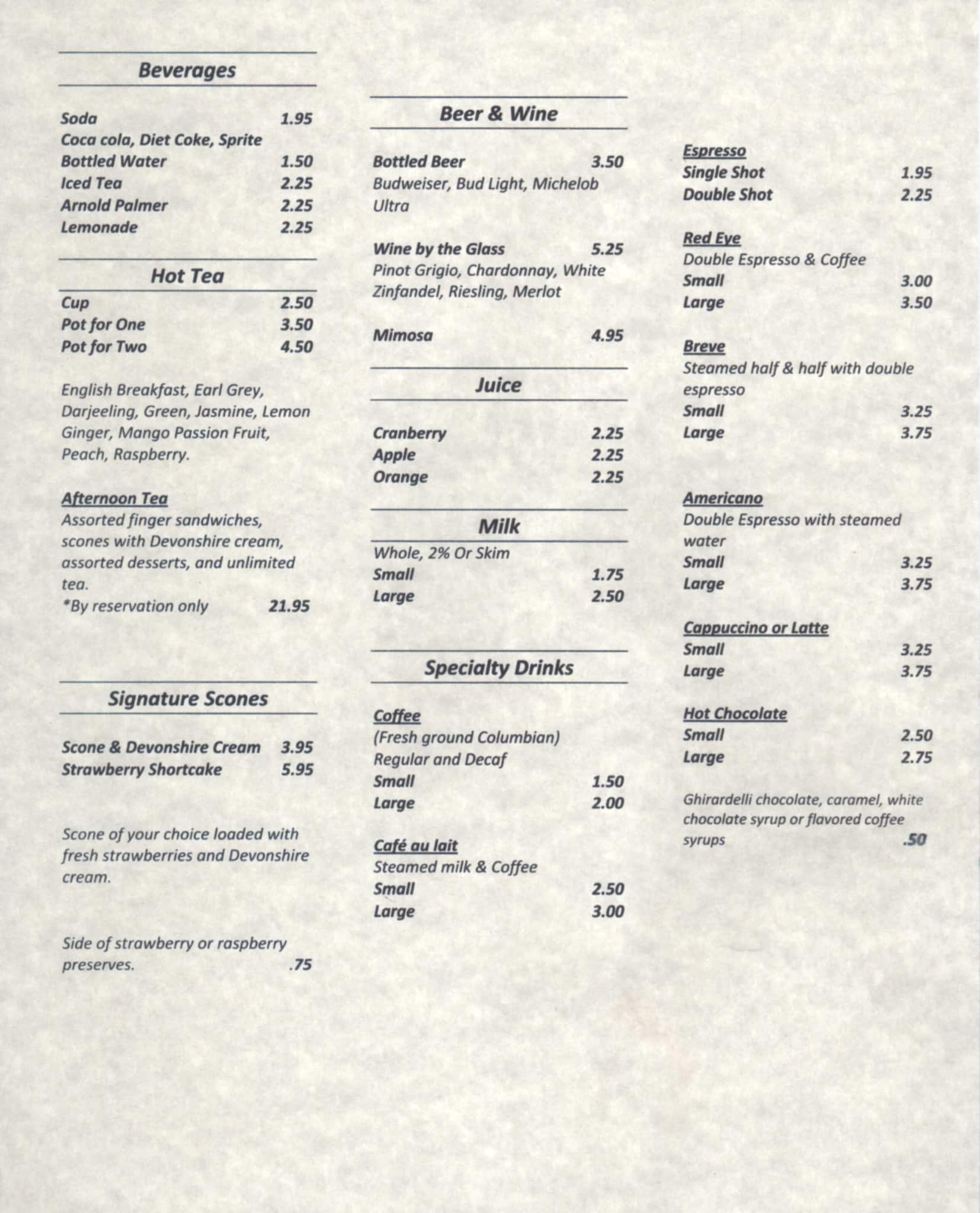 Menu at Upper Crust Cafe & Bakery, Venice