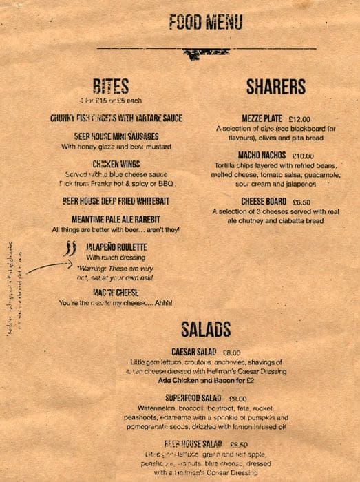 Menu at Beer House pub & bar, London, Victoria Place Shopping Centre