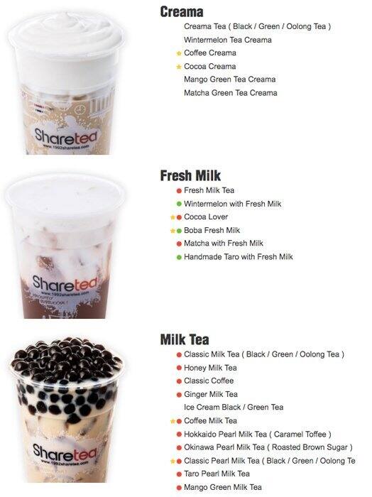 Sharetea Menu Menu For Sharetea Jurong East Singapore