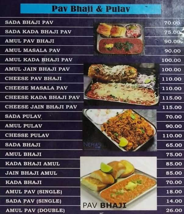 Lisha Pav Bhaji menu