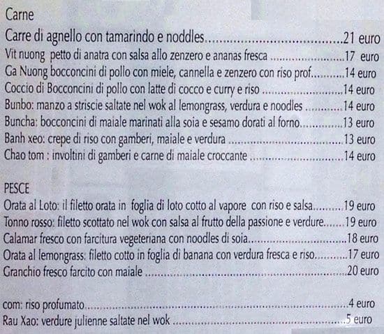 Menu di Vietnamonamour Ristorante con camere 