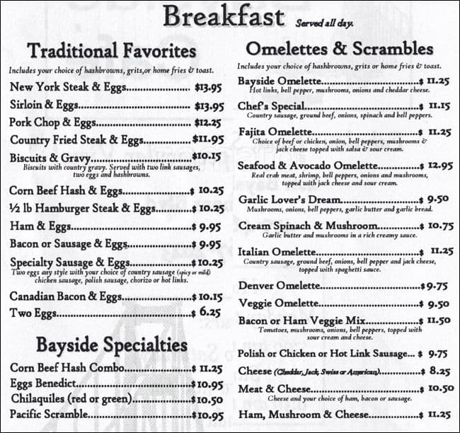 Bayside Cafe Menu, Menu for Bayside Cafe, Bayview, San Francisco ...