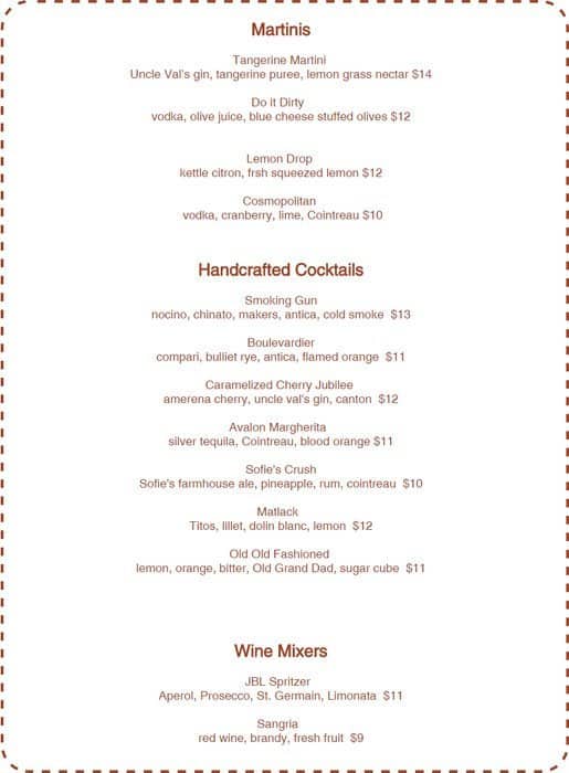 Menu at Avalon pub & bar, West Chester