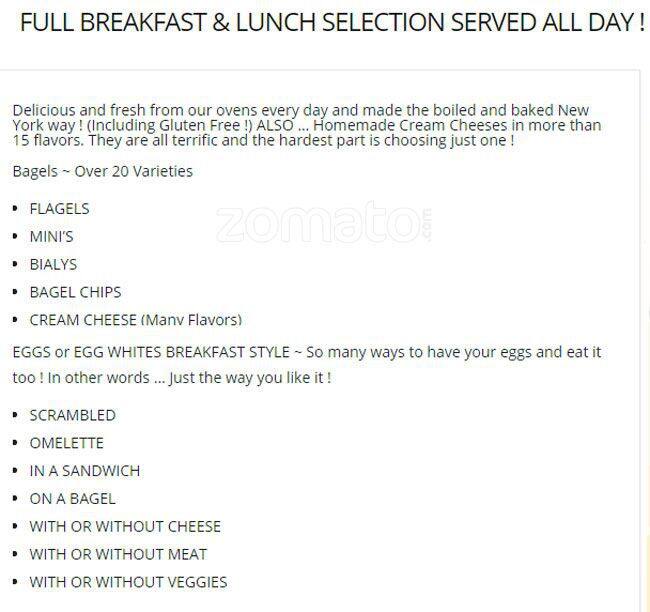 Menu at The Original New York Bagels cafe, Huntersville, Gilead Rd