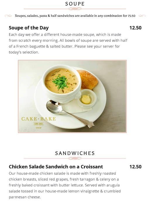 The Cake Bake Shop Menu, Menu for The Cake Bake Shop