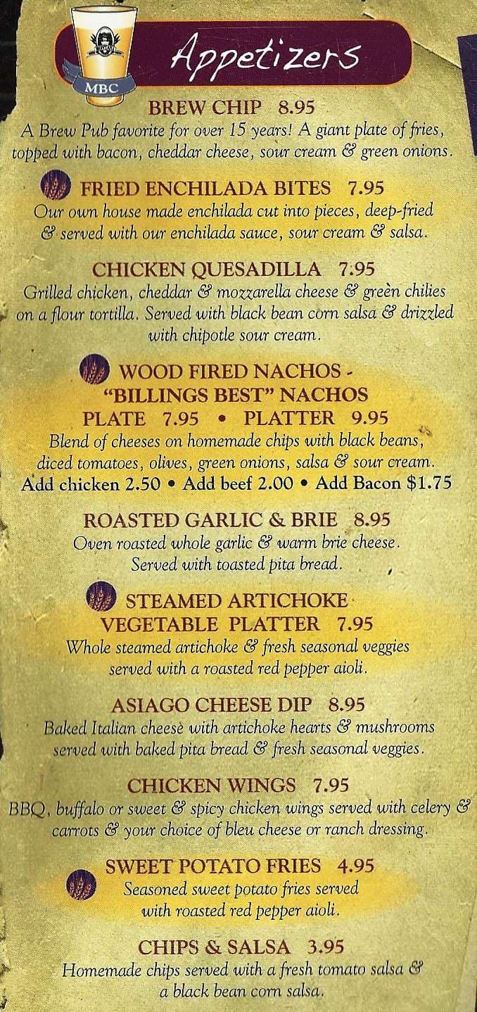 Menu at Montana Brewing Company pub & bar, Billings