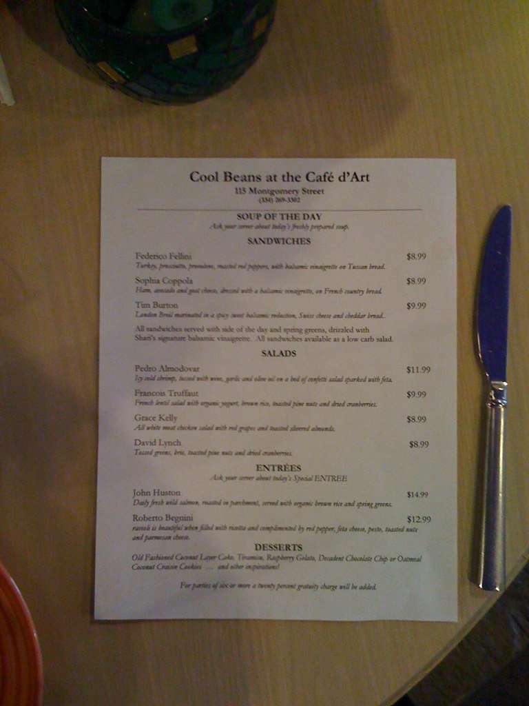 Cool Beans At The Cafe D Art Menu