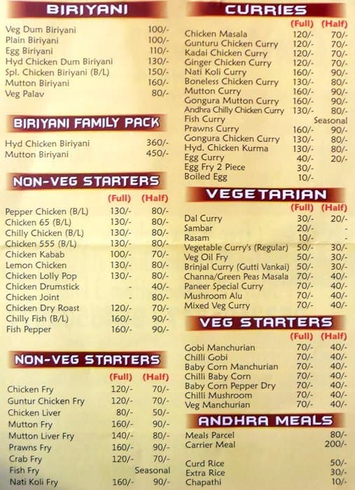 Curries & Chillies Menu, Menu for Curries & Chillies, Kalyan Nagar