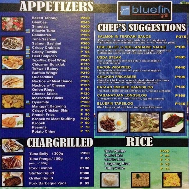 Bluefin Grill Menu, Menu for Bluefin Grill, Ugong, Pasig City - Zomato ...