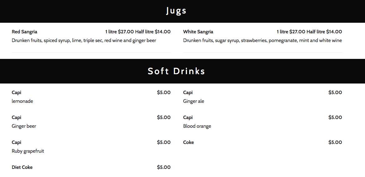 Jah Bar menu