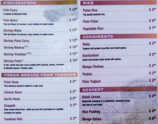 Haldi Function Menu Menu at Haldi Indian Restaurant, Ottawa