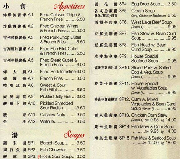 Cafe Hong Kong Menu, Menu for Cafe Hong Kong, Lower East Side, New York