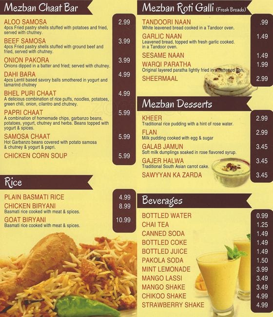 Meuzzman Menu Menu at Mezban restaurant, Houston, Harwin Dr. #108