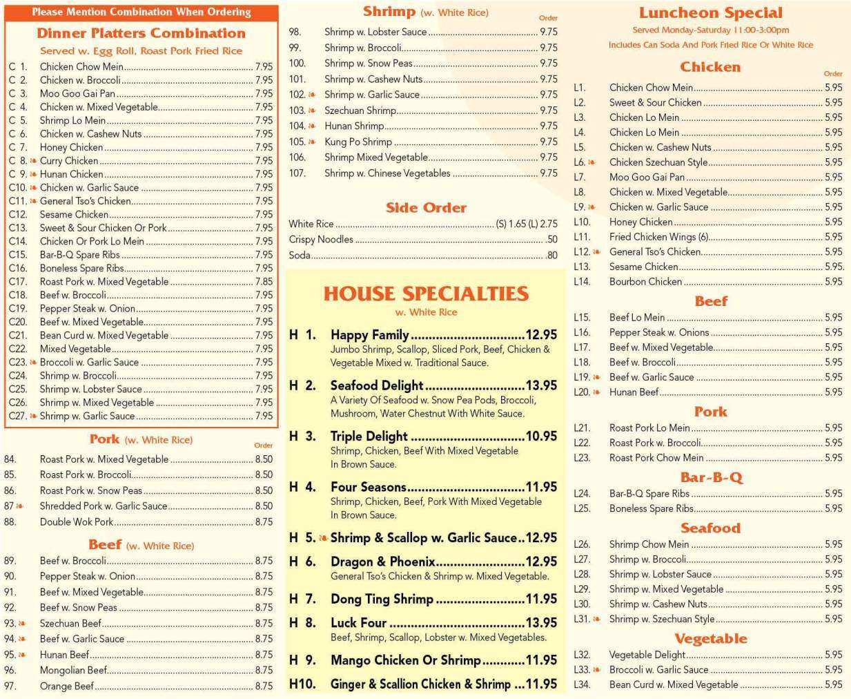 Menu at Chopstix restaurant, Wilton Manors