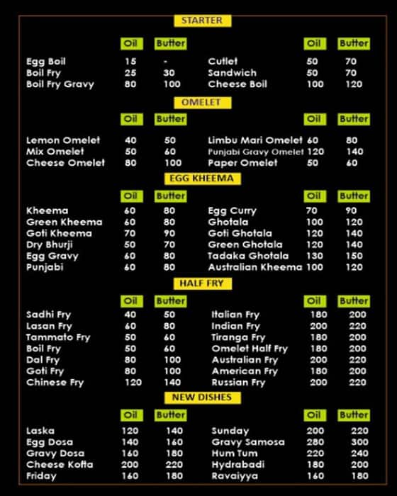 Menu of Egg Zone, Hadapsar, Pune