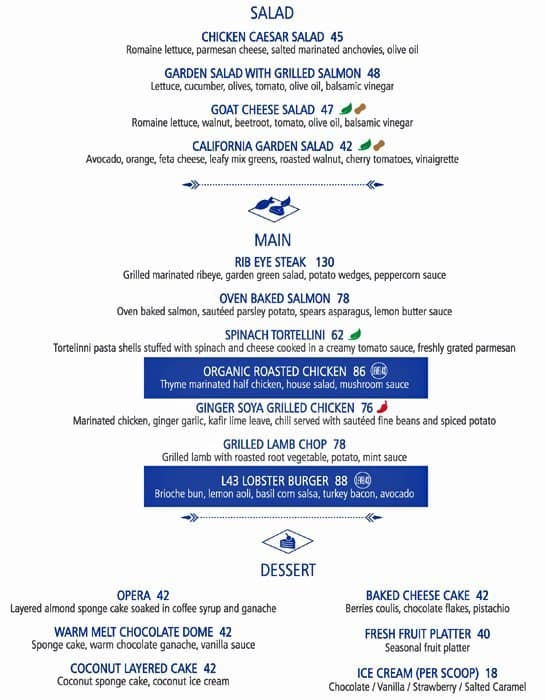 Level 43 Sky Lounge Menu, Menu for Level 43 Sky Lounge, Trade Centre ...