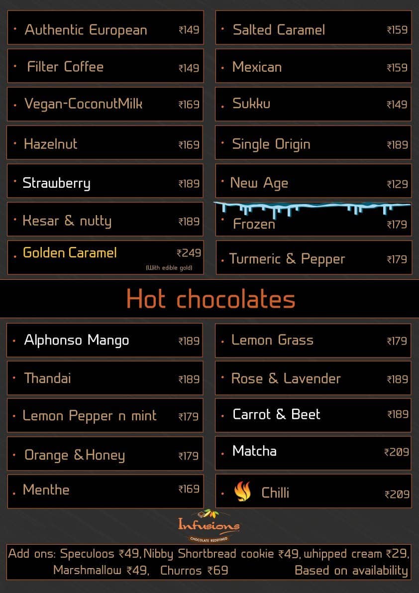 Infusions - Chocolate Redefined menu