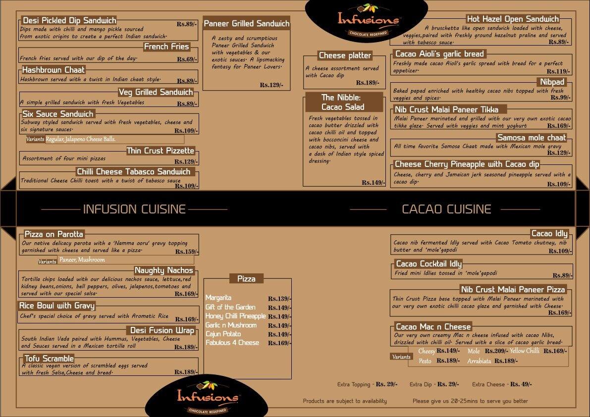 Infusions - Chocolate Redefined menu