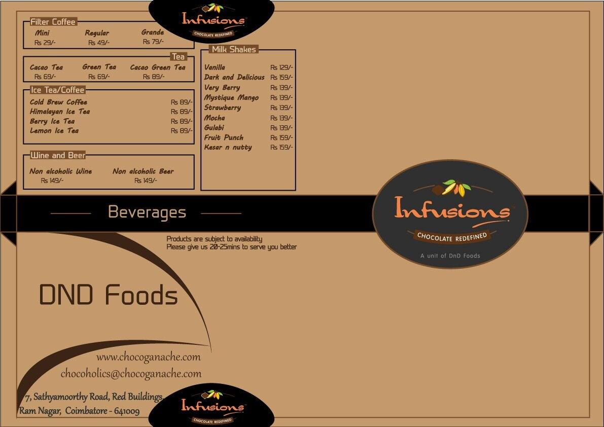 Infusions - Chocolate Redefined menu