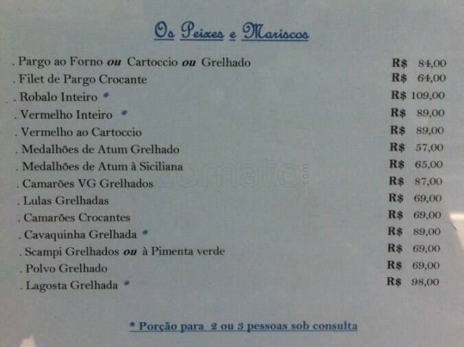 Peixaria cardápio
