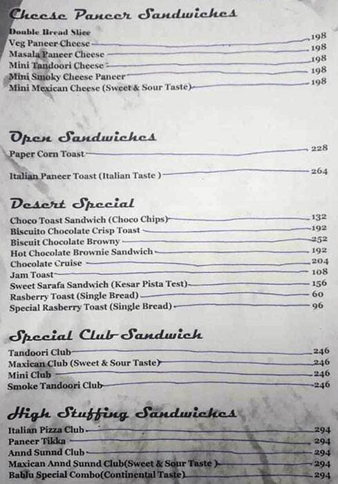 Bablu Sandwich menu