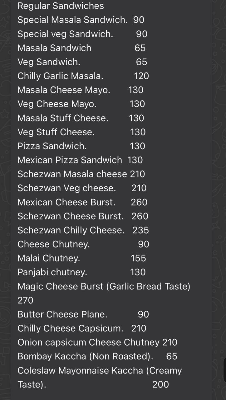 Bablu Sandwich menu